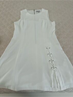1.STATE White Fit & Flare Dress Size 10 Sleeveless Lace Up Grommet Detail